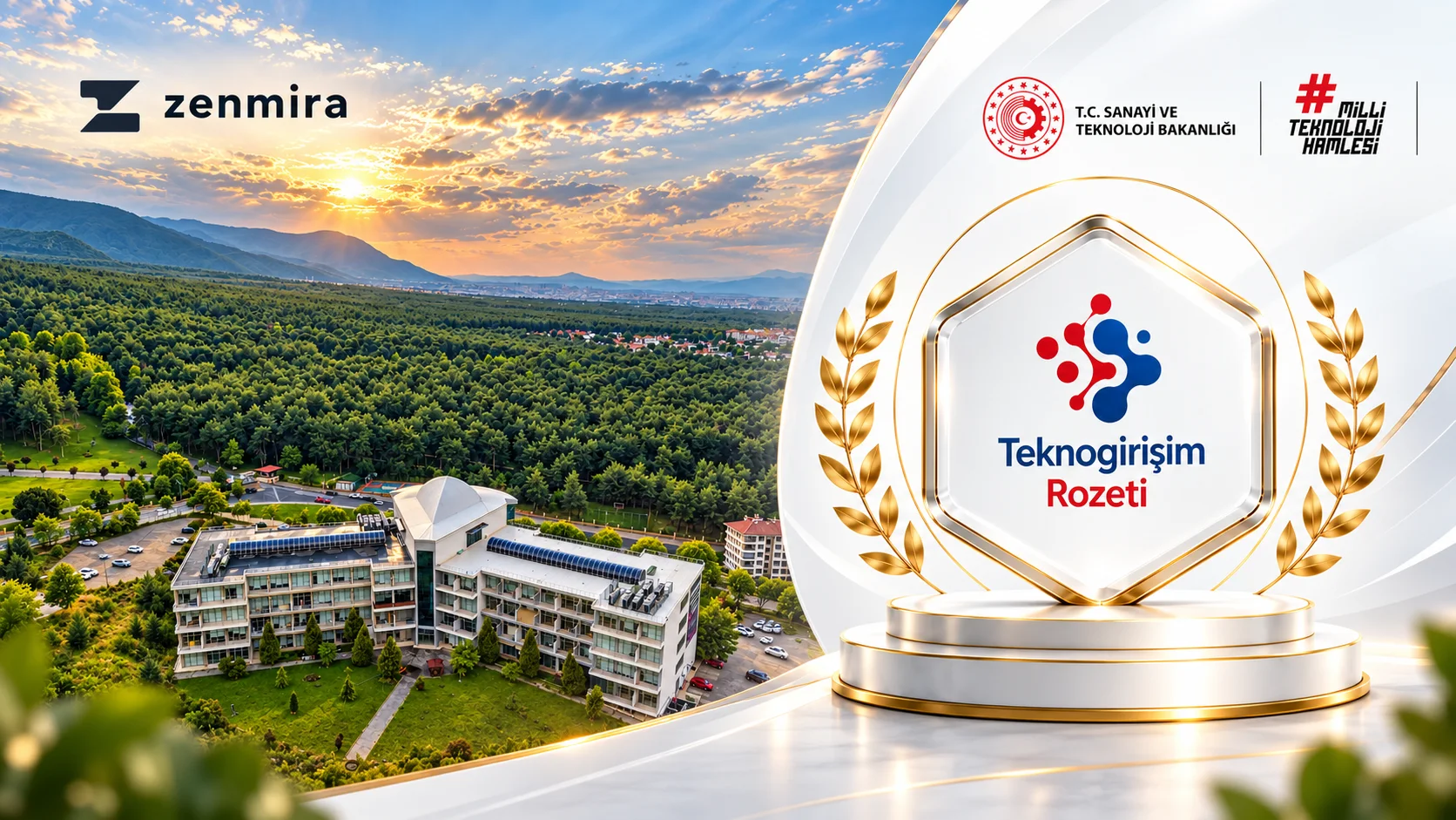 Pamukkale Teknokent building, the Zenmira logo and the Ministry of Industry and Technology Teknogirişim Badge