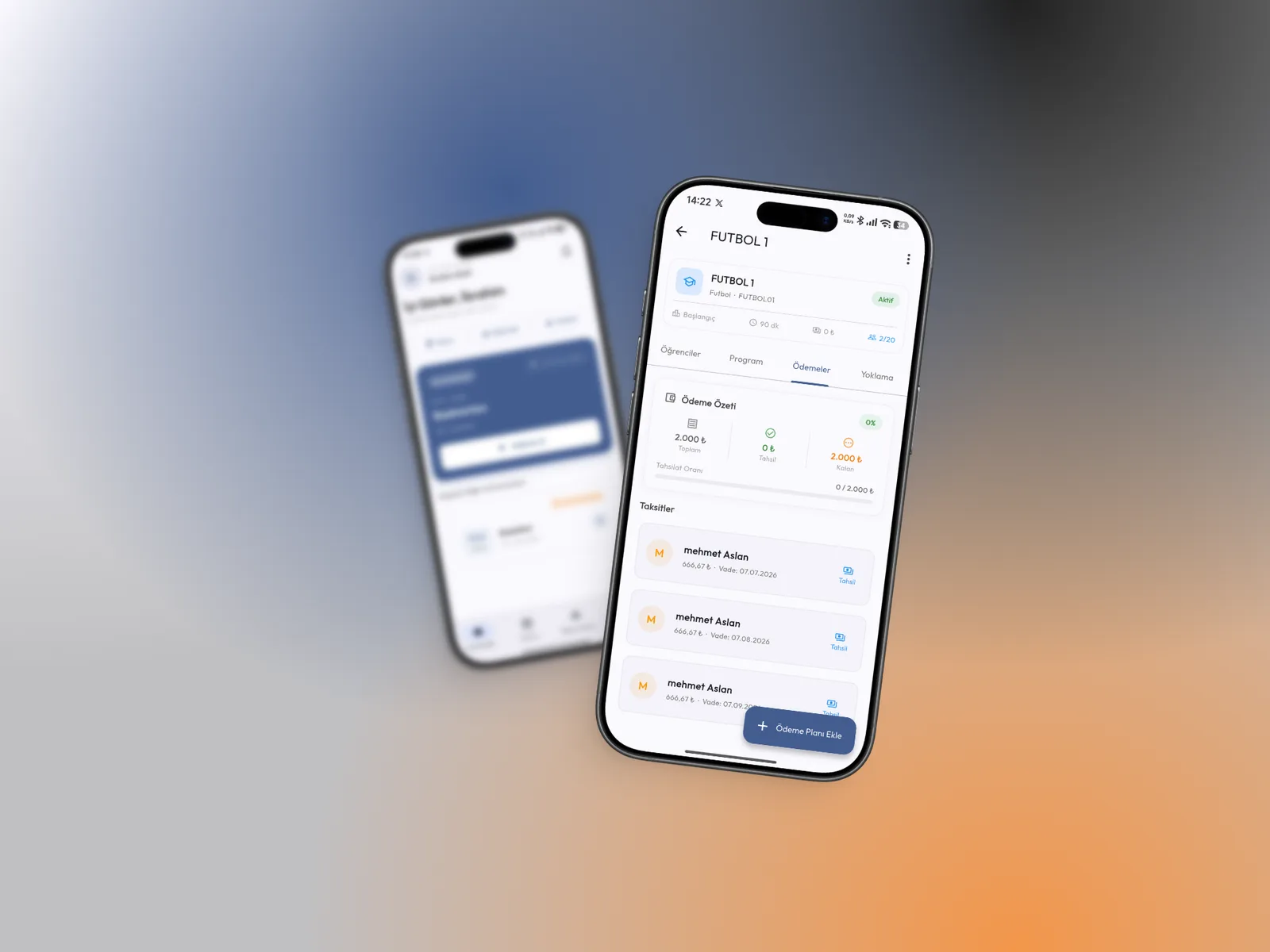 Kursigo mobil uygulaması — kurs detayı ve ödemeler sekmesi