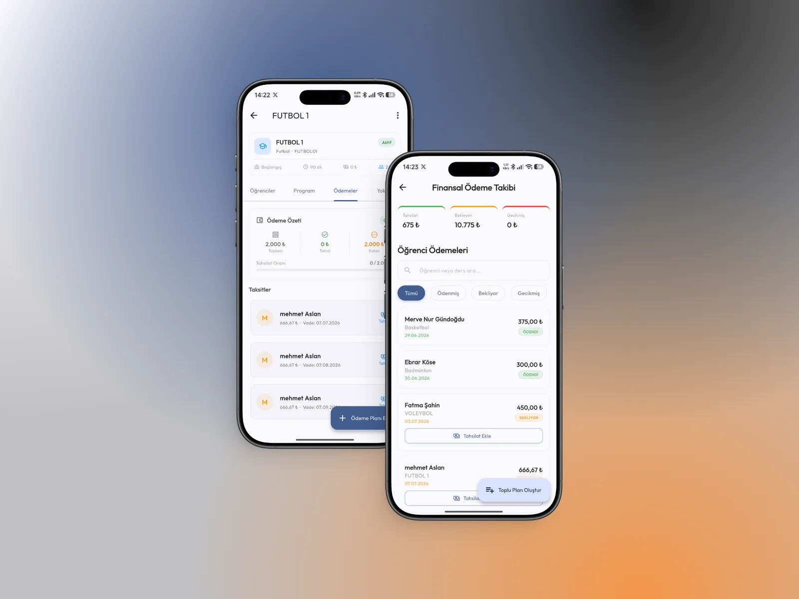 Kursigo mobil uygulaması — kurs ödeme planı ve taksit listesi