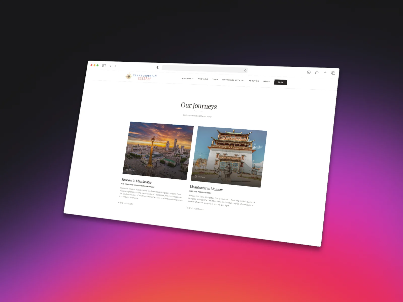 Trans-Siberian Express web sitesi — yolculuklar sayfası